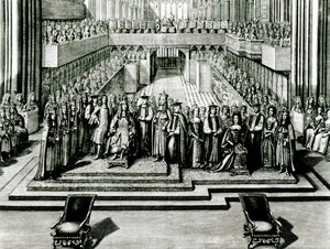 II. Jakab király és Mária királyné trónra lépése alkotó: English School